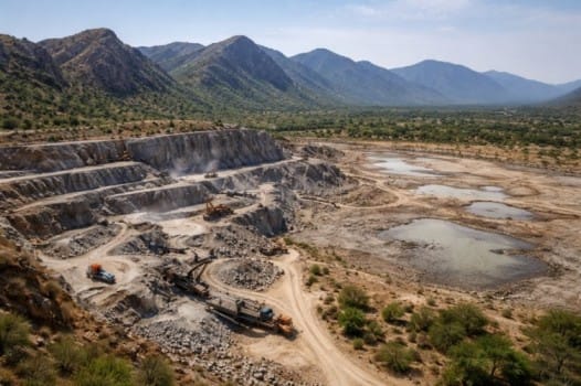 Aravalli Hills showing forested ridges, mining damage, and dried water bodies highlighting groundwater and climate risk in North India