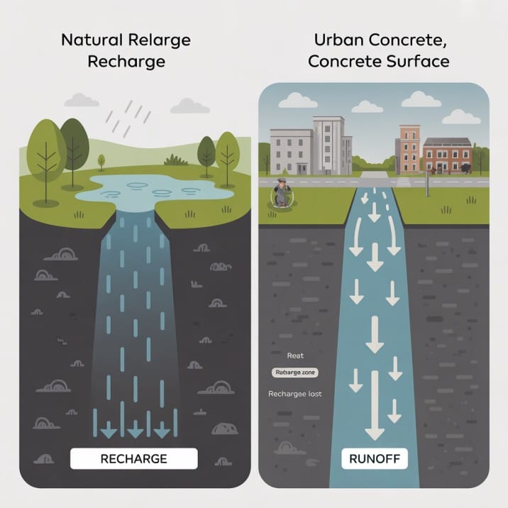 urban planning blocking groundwater recharge in india