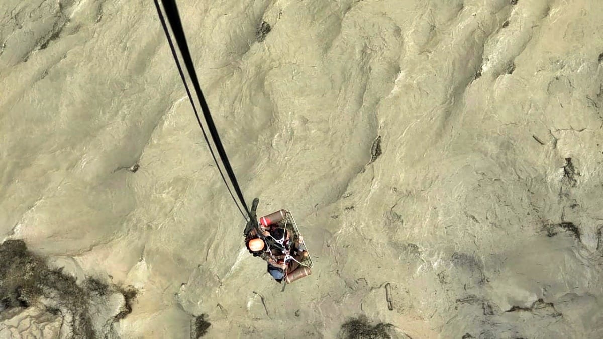 Nepal Army helicopter rescue over the flooded Bhote Koshi River, representative image