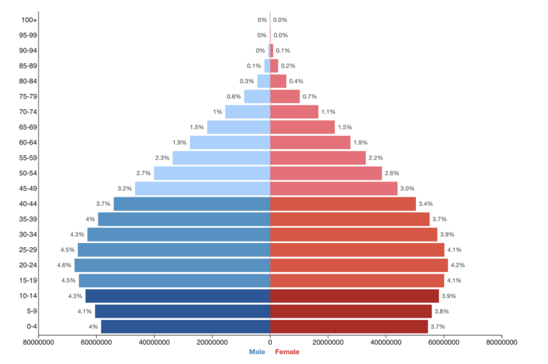 India population pyramid for 2026 showing the age structure of the population